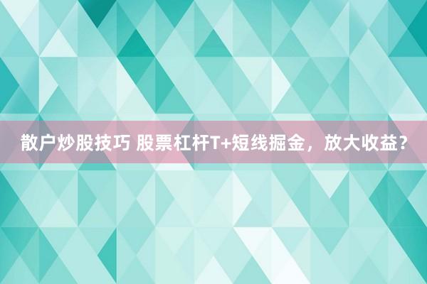 散户炒股技巧 股票杠杆T+短线掘金，放大收益？