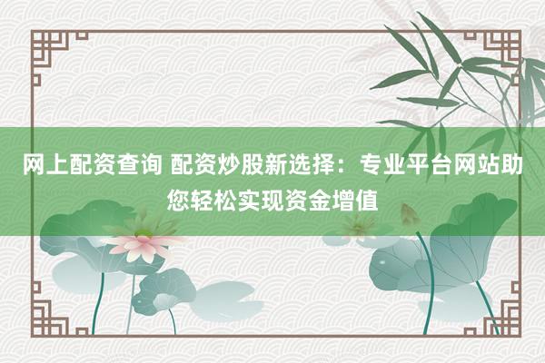 网上配资查询 配资炒股新选择：专业平台网站助您轻松实现资金增值